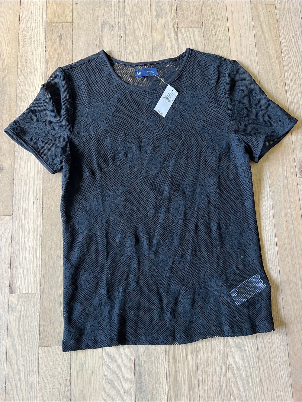 GAP Black Short Sleeve Floral Lace Overlay Tee